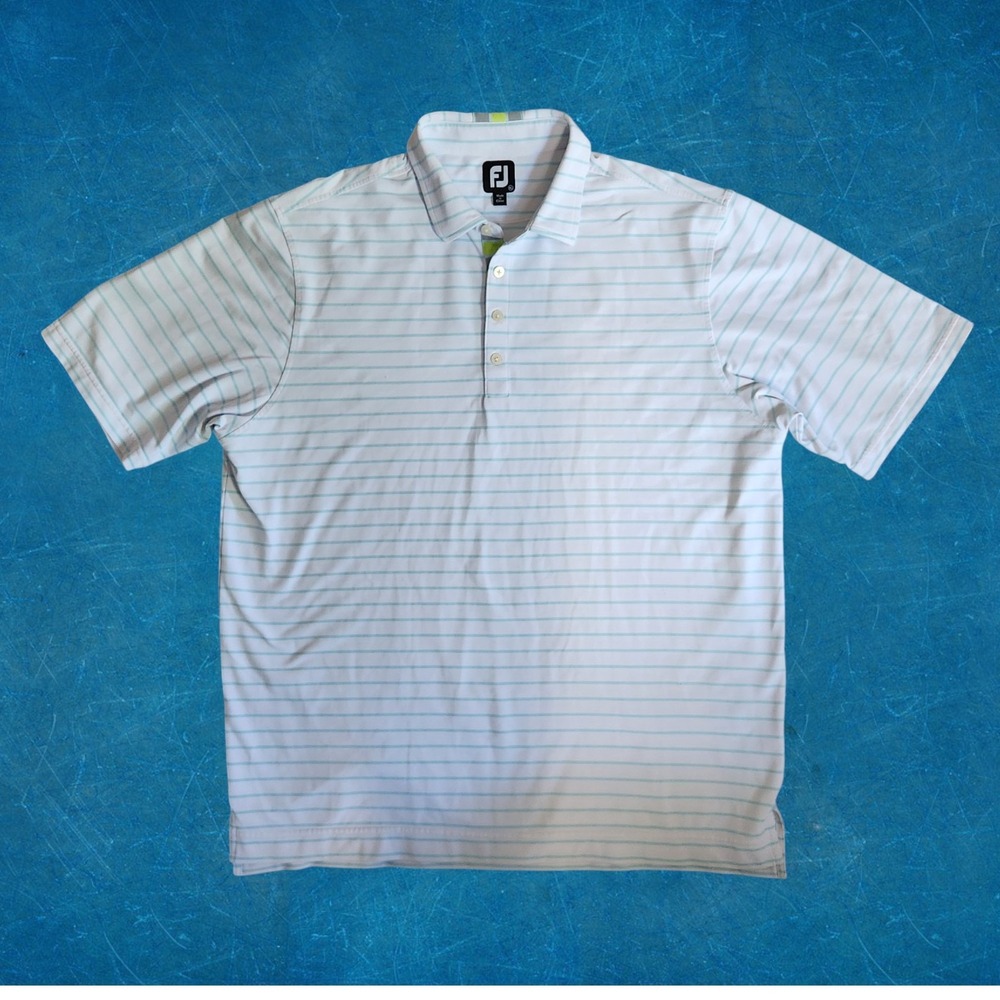 FootJoy Mens XL White Striped Golf Polo Shirt Collared FJ Activewear Short Slv